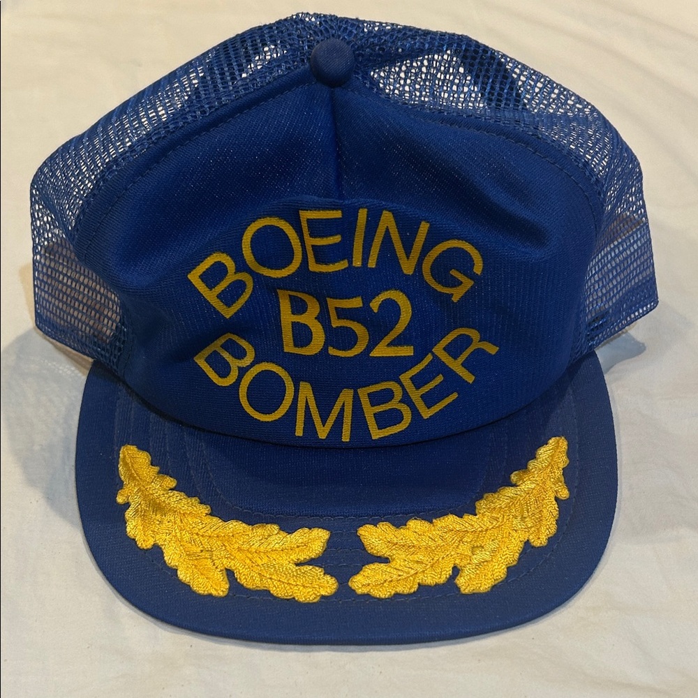 Boeing B52 Bomber Embroidered Trucker Hat - Blue & Yellow